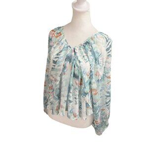 Cato Women's Medium Tie-Dye Boho Blouse With Open Back Detail & Long Sleeves NWT